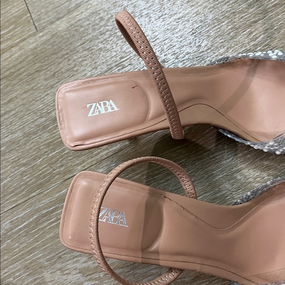 Zara Clear Pearl & Rhinestone embellished Pointed Toe Slingback Kitten heels 37 - Picture 13 of 15